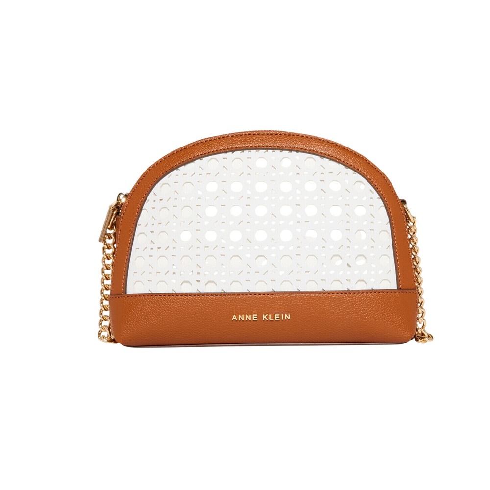 Anne Klein Small Perforated Triple Compartment Crossbody Bag Tan/White